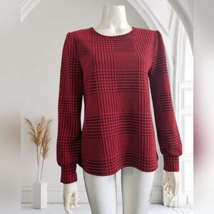 Black & Red Plaid Houndstooth Balloon Sleeves Top Blouse By Ophelia Roe Sz M
